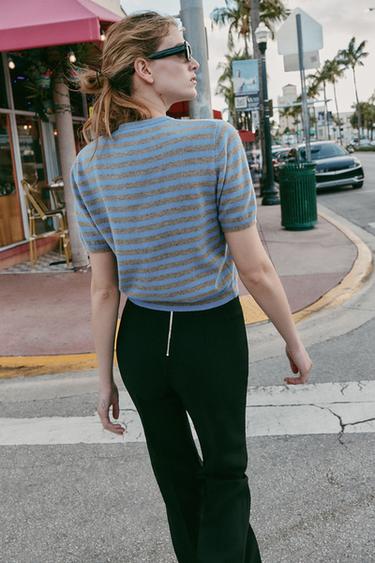 100% WOOL STRIPED SHORT SLEEVE JUMPER - Grey / Blue by Zara - Image 2