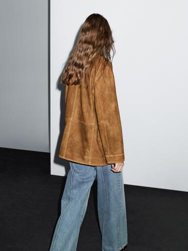 Blazer bolsillos piel ante - Visón oscuro de Zara