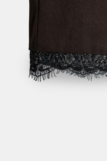 PANTALON CROPPED DENTELLE - Marron de Zara - Image 4