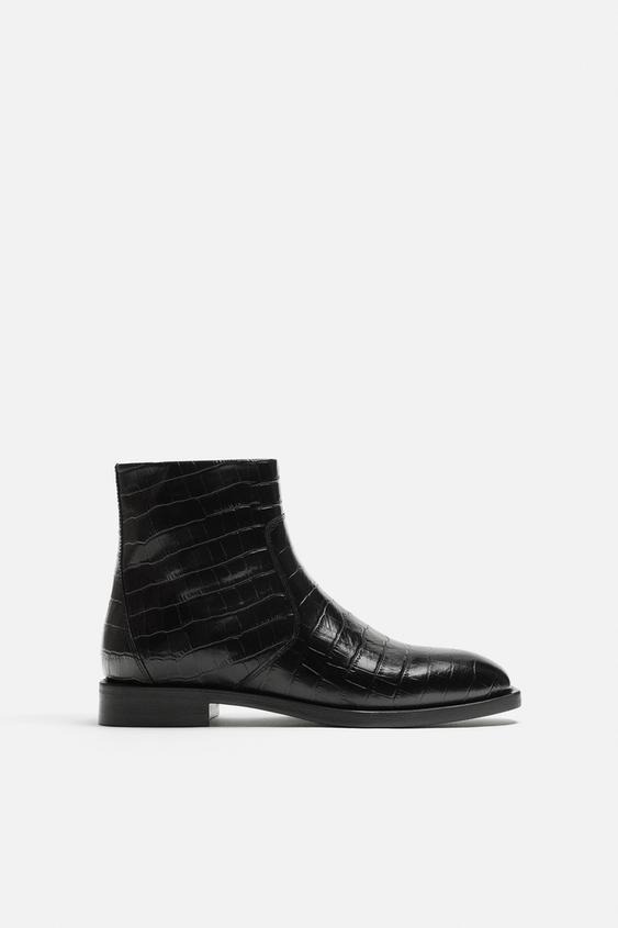 エンボス加工レザーブーツ - ブラック | ZARA Japan / 日本