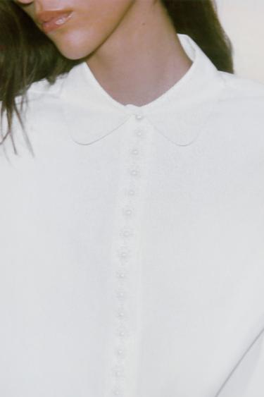 POPLIN SHIRT WITH FAUX PEARLS - White by Zara - Image 5