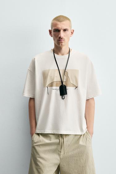 CAMISETA BORDADO FLECOS - Blanco roto de Zara