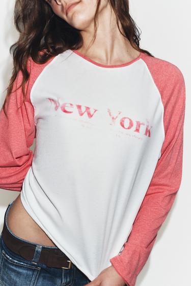 T-SHIRT FLAMÉ À MANCHES RAGLAN - Blanc de Zara - Image 3