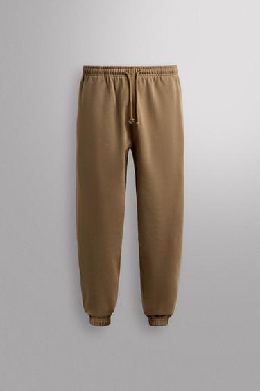 Zara TRAINING JOGGING PANTS - taupe brown