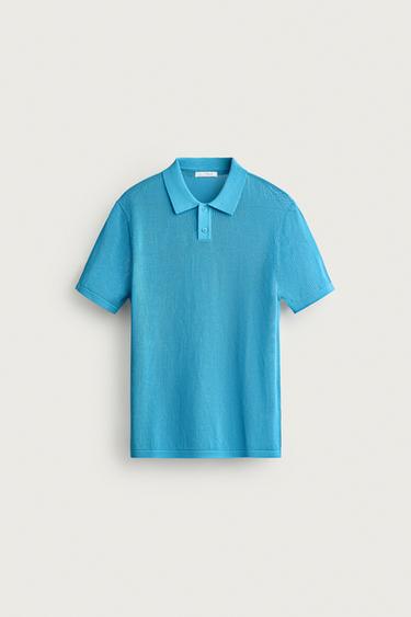 OPEN-KNIT TEXTURED POLO SHIRT - Light blue by Zara