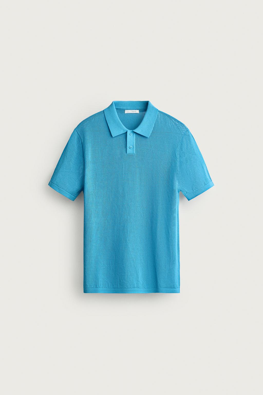 OPEN-KNIT TEXTURED POLO SHIRT