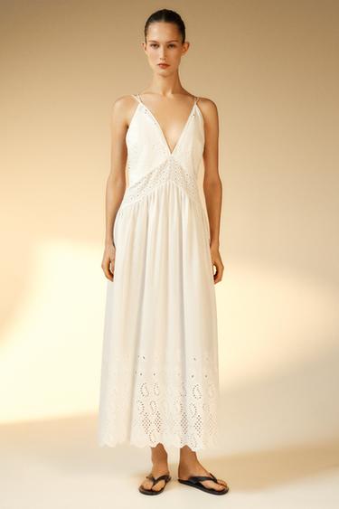 MIDI DRESS WITH CUTWORK EMBROIDERY - White by Zara
