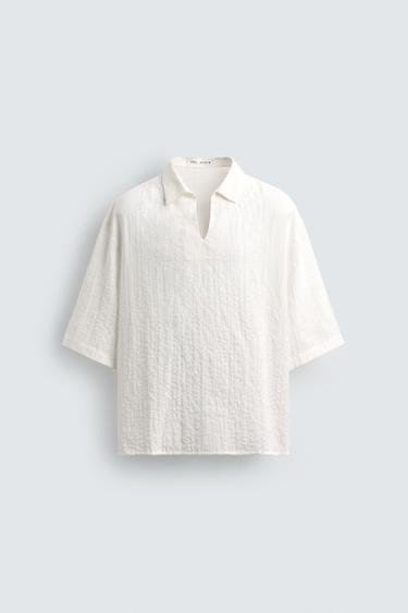 TEXTURED POLO SHIRT - White by Zara - Image 6