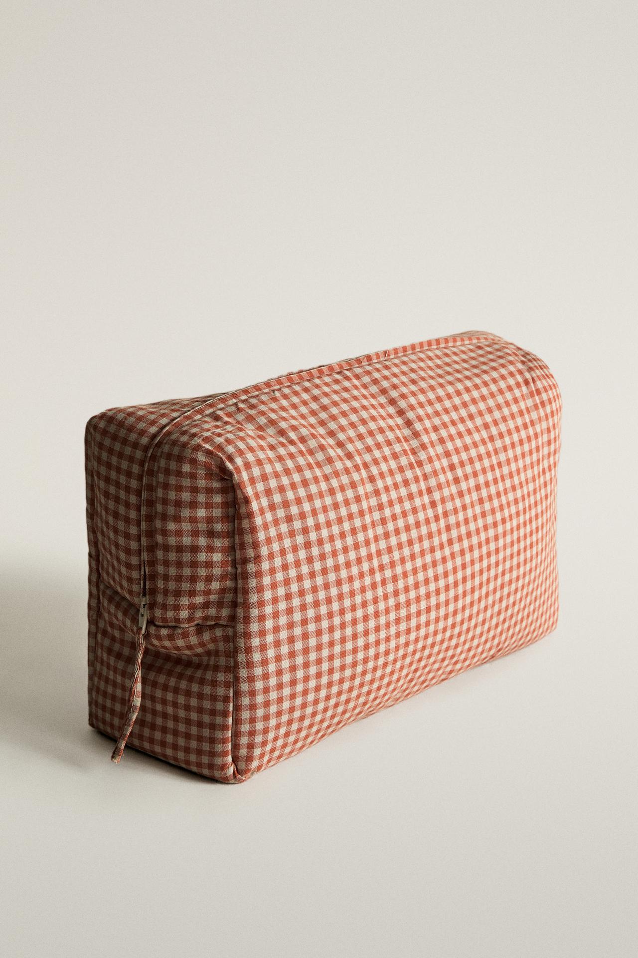 BABY GINGHAM COTTON MAKEUP BAG — Dark orange