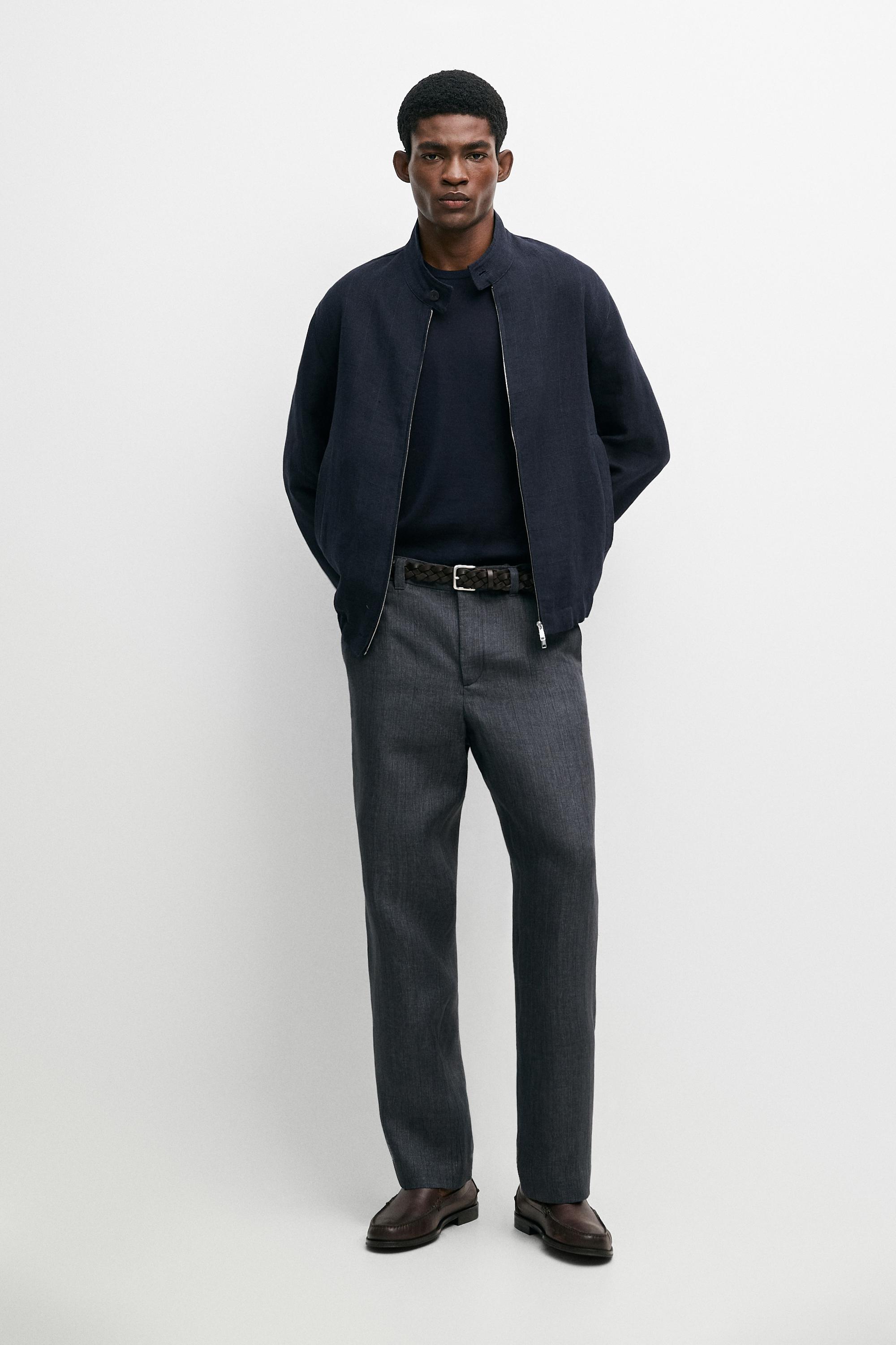 100% linen striped pants — Deep blue