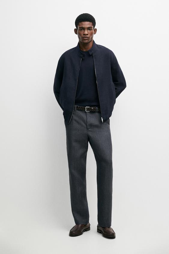 Pantalon rayé 100 % lin - Bleu profond de Zara - Image 0