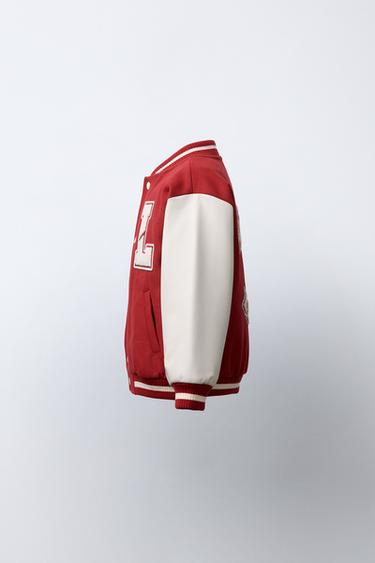 BLOUSON BOMBER EN DRAP DE LAINE ET MANCHES À AVEC PIÈCES - Rouge de Zara - Image 2