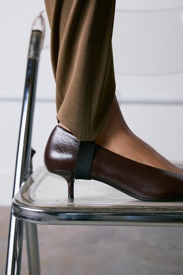 LEATHER KITTEN HEEL SHOES - Chocolate Brown by Zara