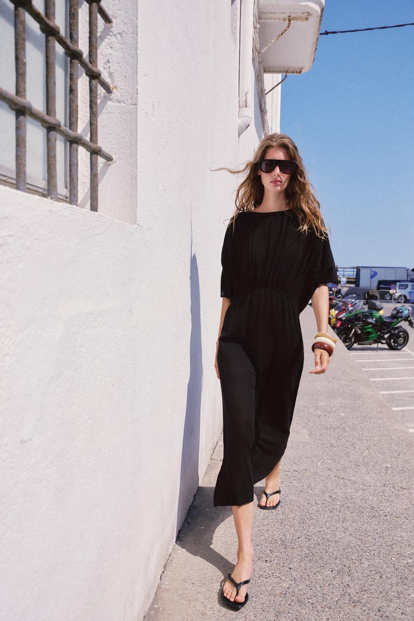 LONG KNIT DRESS WITH RUCHED WAIST - Black | ZARA United States LONG KNIT DRESS WITH RUCHED WAIST - Black | ZARA United States