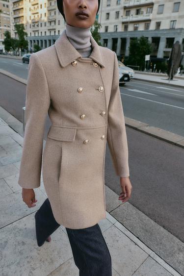 SHORT DOUBLE-BREASTED WOOL COAT - Light mink by Zara - Image 3