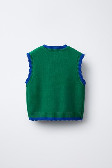 TULIP KNIT VEST - Green by Zara - Image 1