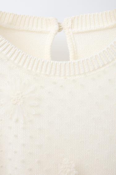 KNITTED T-SHIRT WITH TULLE AND FLOWERS - Ecru by Zara - Image 2