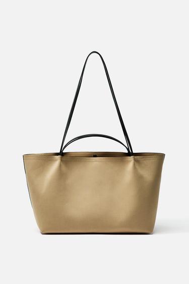 DOUBLE HANDLE TOTE BAG - SAND/BROWN by Zara