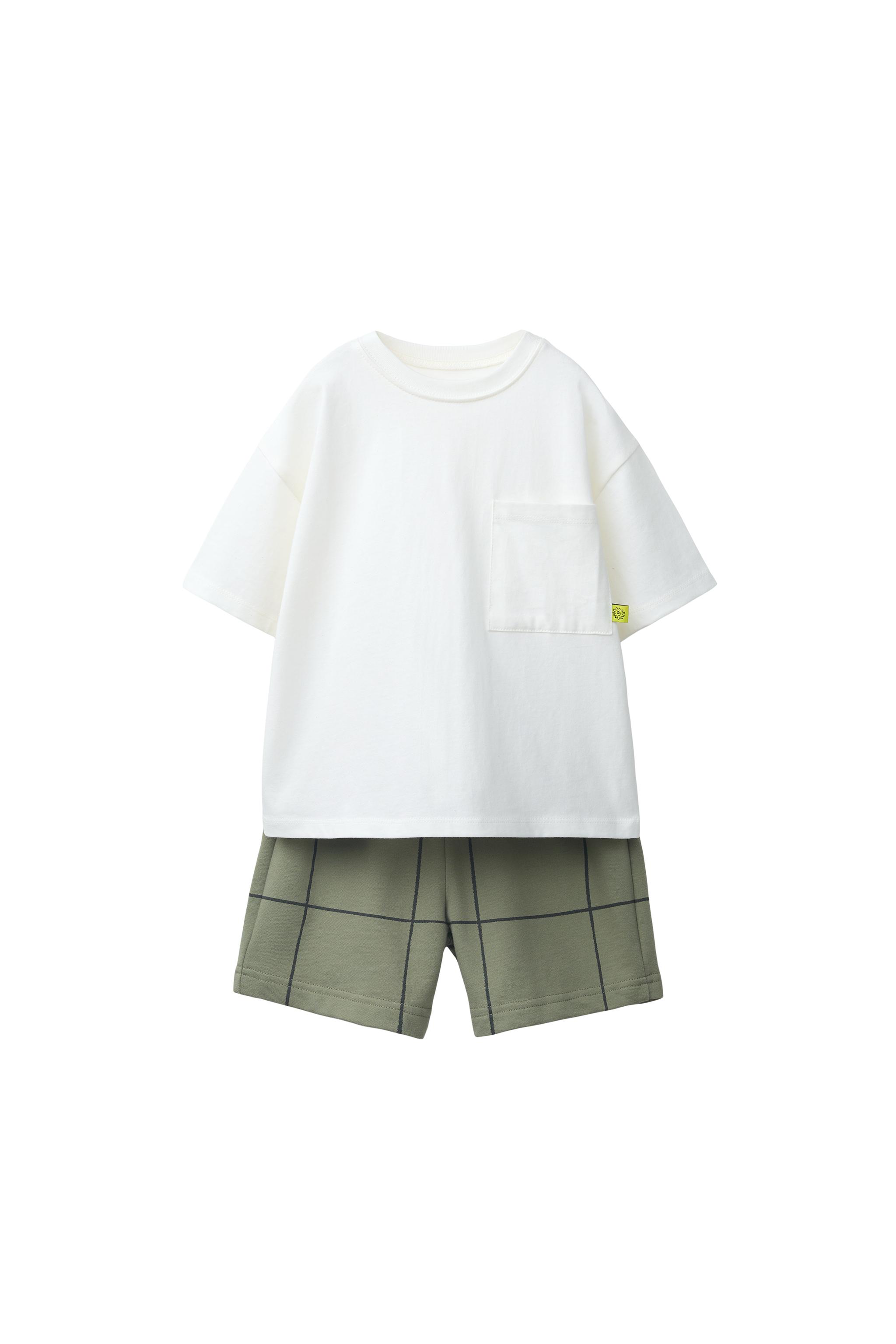 チェック柄バミューダパンツ＆Tシャツセット - ミディアムグリーン