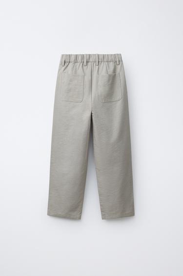 PANTALON FLUIDE À PINCES - Gris / Marron clair de Zara - Image 1