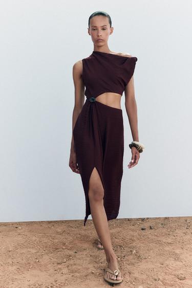 VESTIDO MIDI CUT OUT - Borgonha da Zara