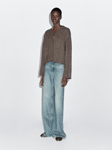 Zara Short pinstripe cardigan - Beige