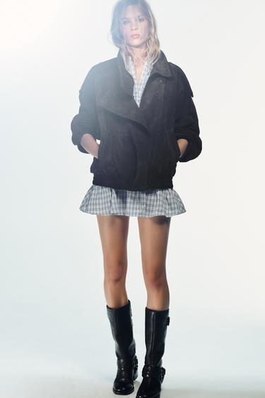 Zara LEATHER EMBROIDERED FLAT BOOTS - Brown