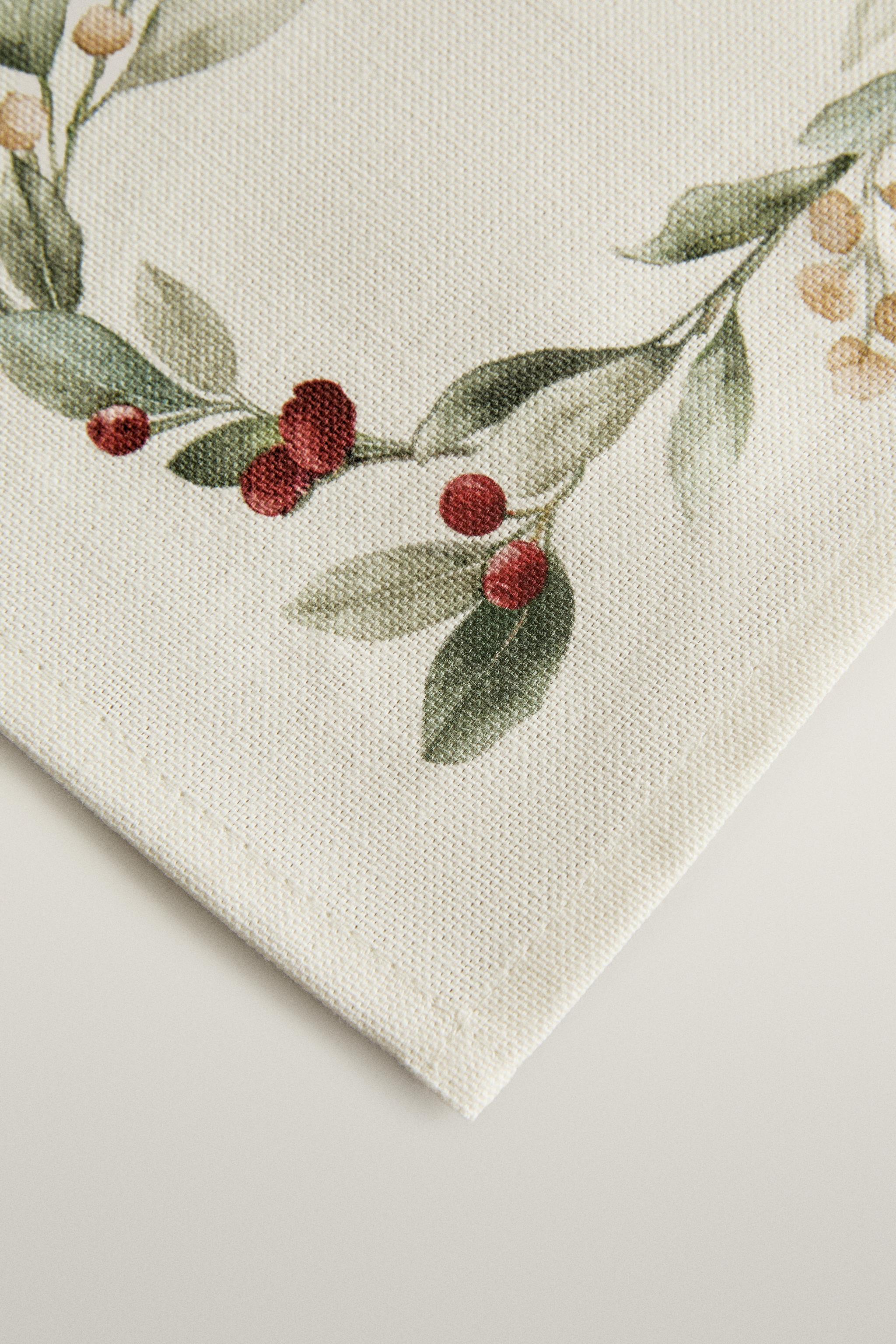 SERVIETTES DE TABLE COTON FEUILLES NOËL (LOT DE 2)
