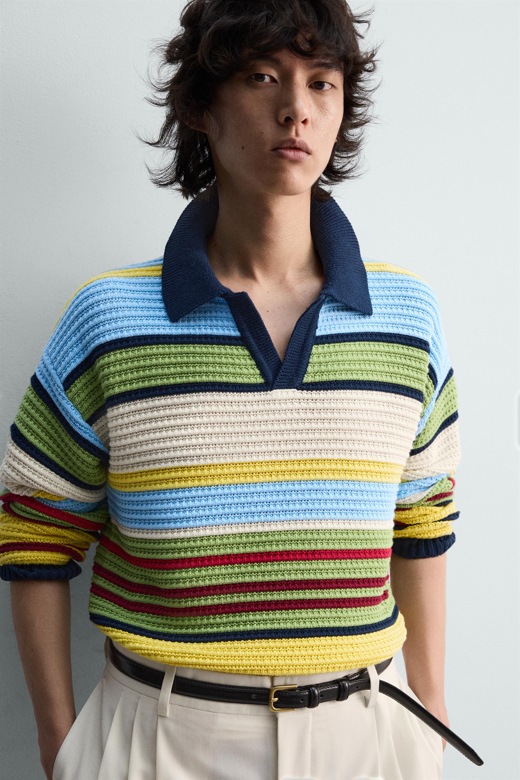 ストライプジャカードニットポロシャツ - マルチカラ― | ZARA Japan / 日本