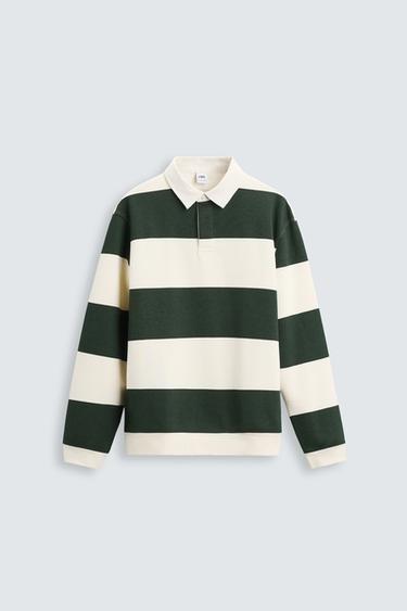 SUDADERA POLO CUELLO CONTRASTE - Crudo / Verde de Zara
