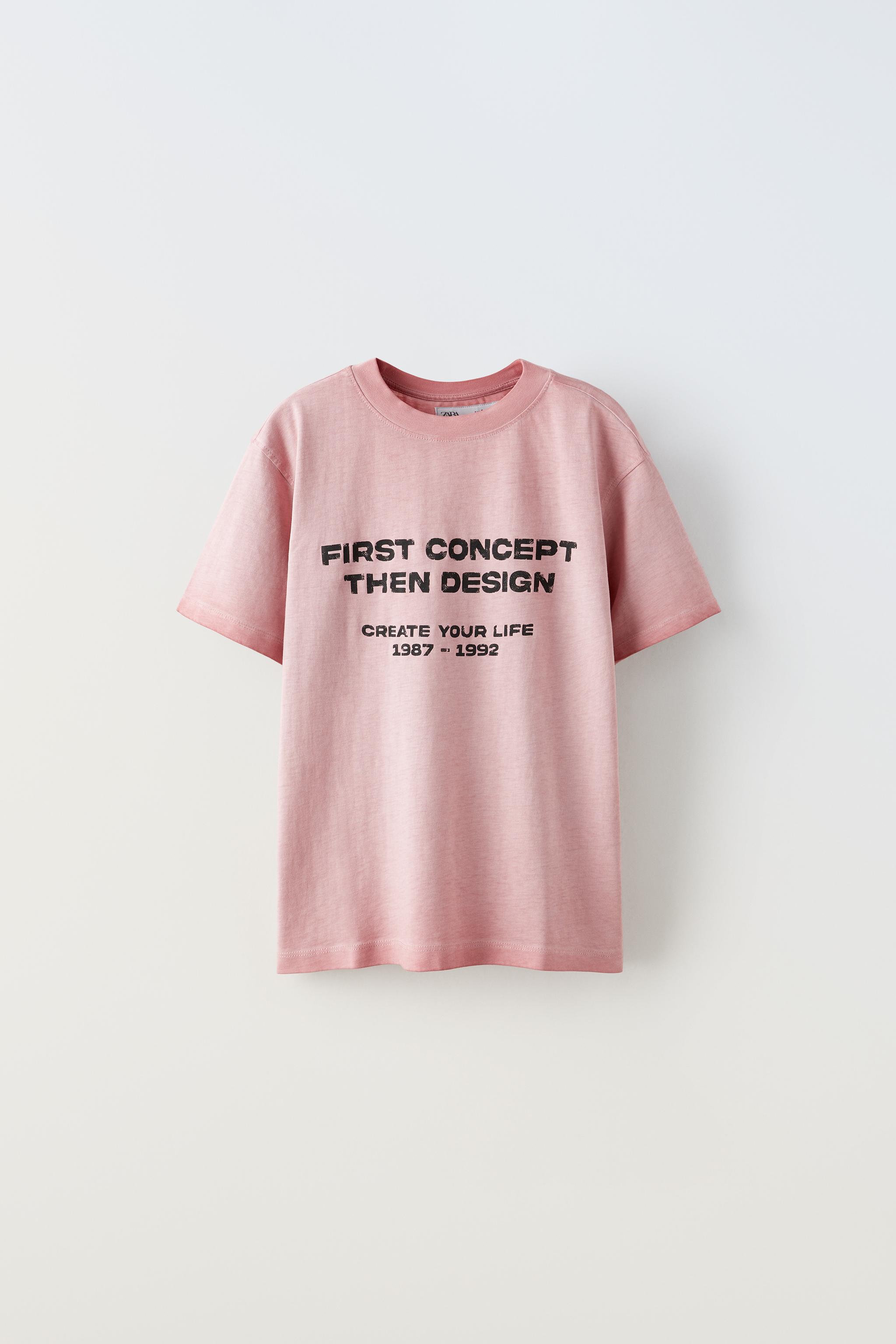 ウォッシュテイストテキストＴシャツ - ピンク | ZARA Japan / 日本