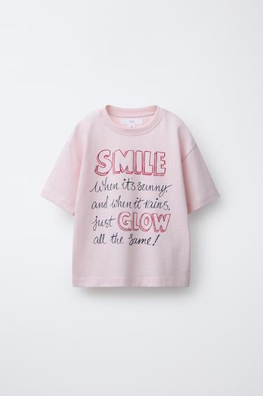 CAMISETA ESTAMPADO - Rosa de Zara