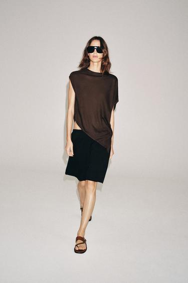 Zara ASYMMETRIC KNIT TOP - Brown