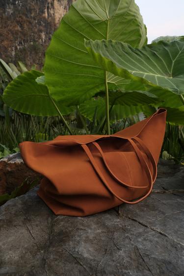 Zara 反絨皮特大購物包 - 橙色