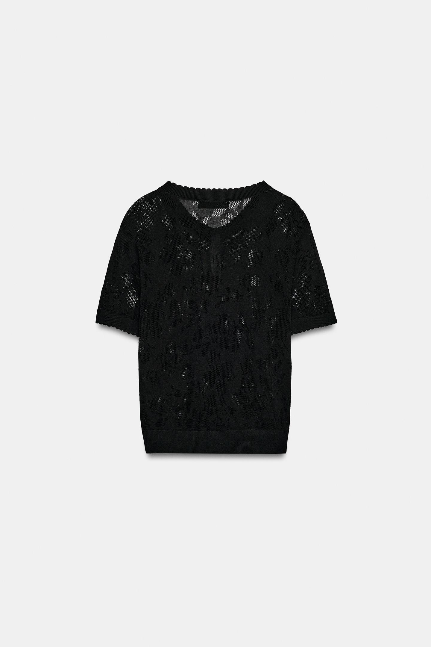 Женские свитеры Zara Floral Short-Sleeve Cardingan, цвет: Чёрный — фото 8