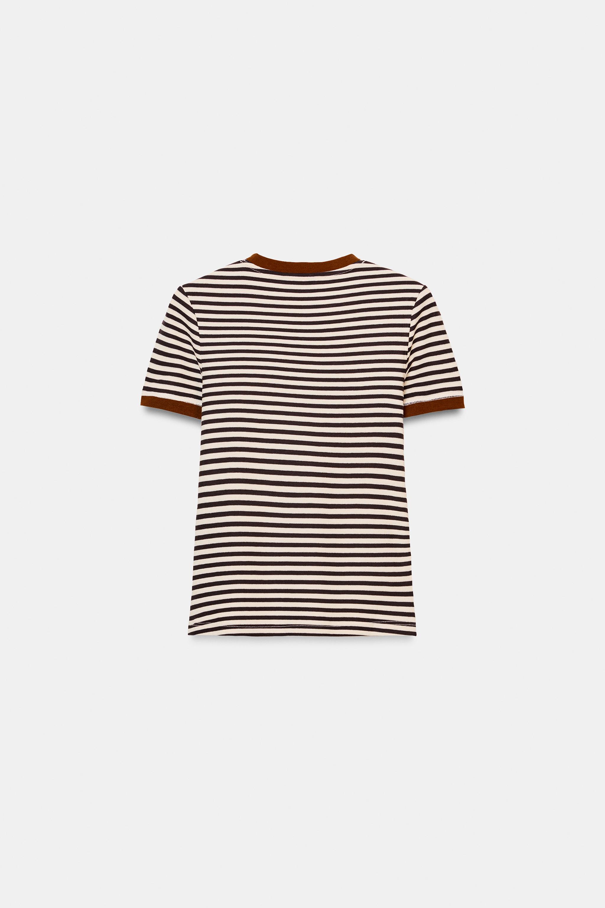 Zara KISA KOLLU ÇİZGİLİ T-SHIRT görsel 5