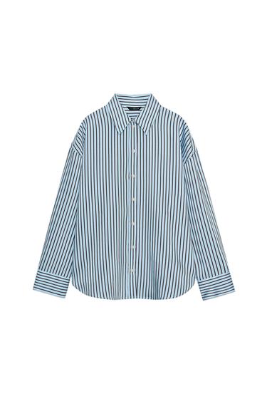 قميص بوبلين مخطط OVERSIZE - أزرق / أبيض الخاص بـ Zara