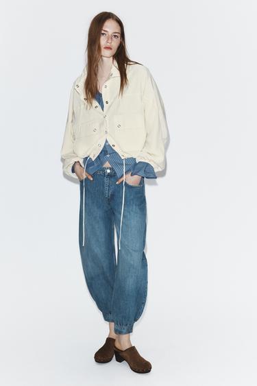 Zara TRF MID-RISE BALLOON JEANS WITH LOOPS - Blue