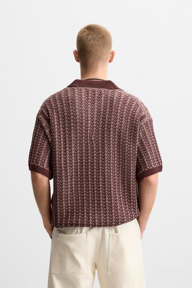 CONTRAST TEXTURED KNIT POLO SHIRT - Burgundy by Zara - Image 2