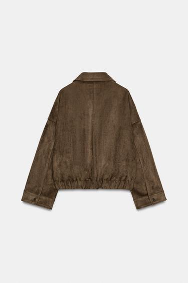 FAUX SUEDE JACKET - Dark khaki by Zara