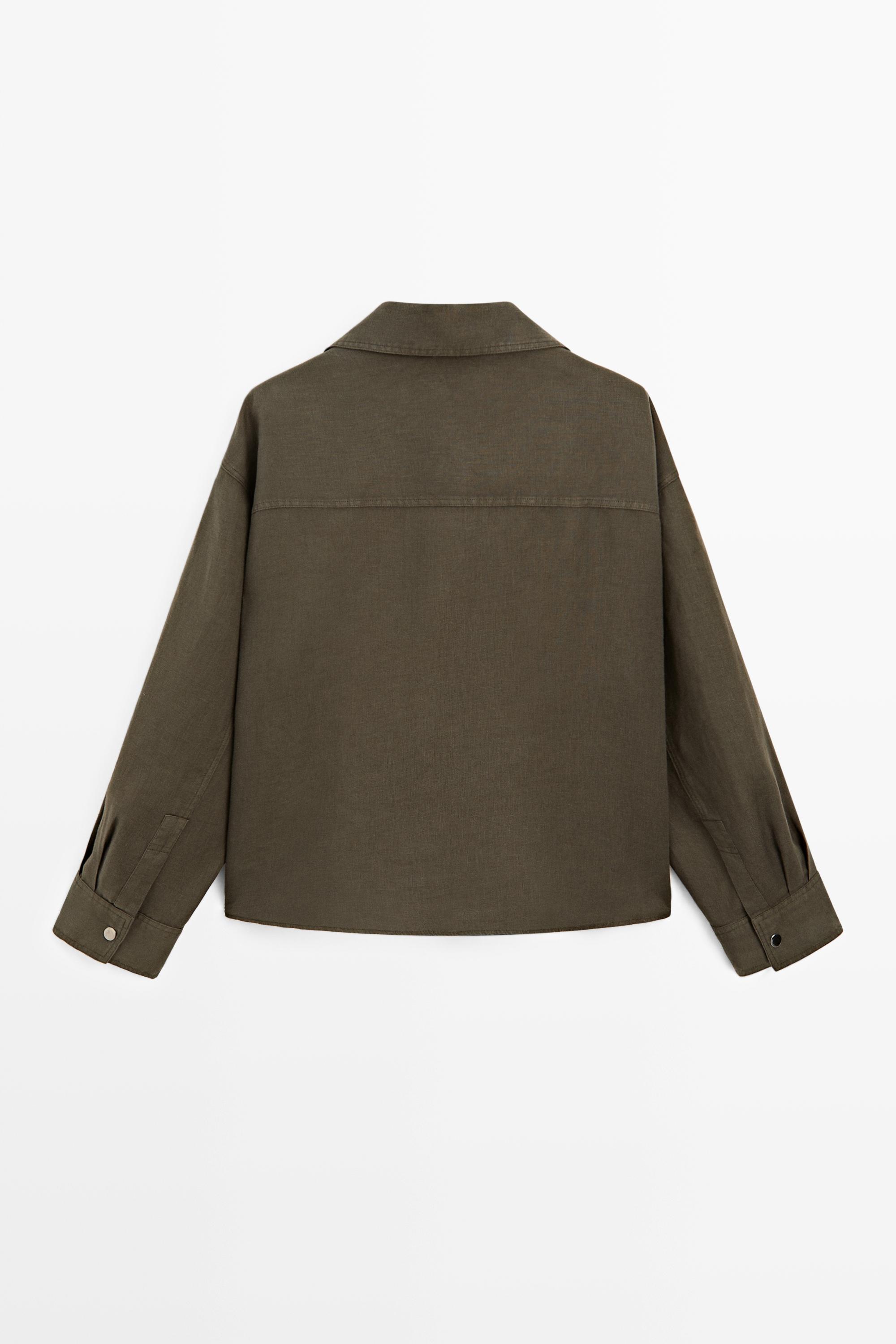 100% linen shirt with snap button detail
