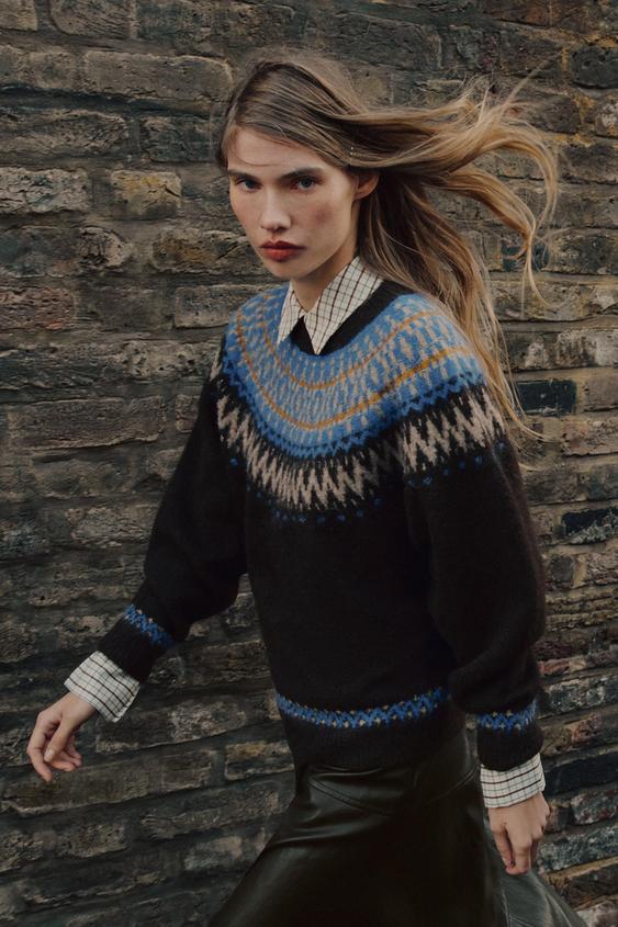 JERSEY PUNTO JACQUARD - Marrón de Zara - Imagen 0