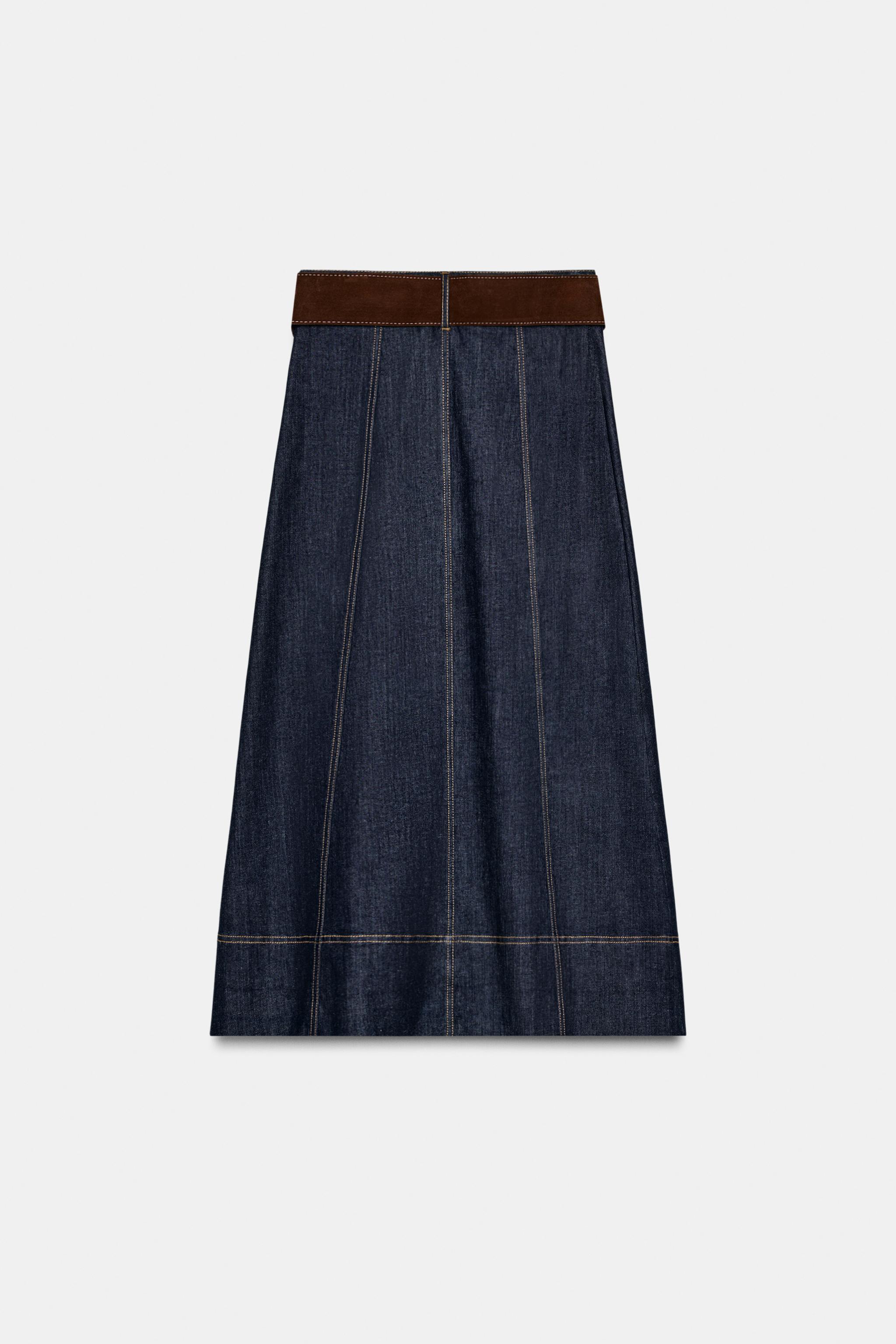 Z1975 BELTED DENIM MIDI WRAP SKIRT