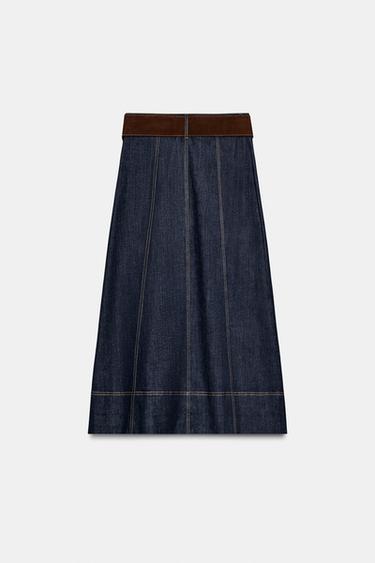 Z1975 BELTED DENIM WRAP MIDI SKIRT - Blue by Zara