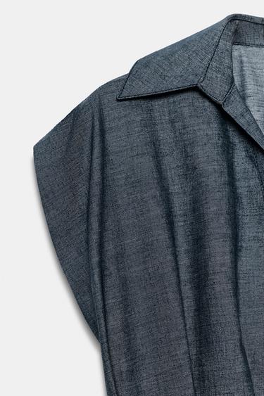 CHEMISE AJUSTÉE À PINCES AVEC LIN - Bleu de Zara - Image 2