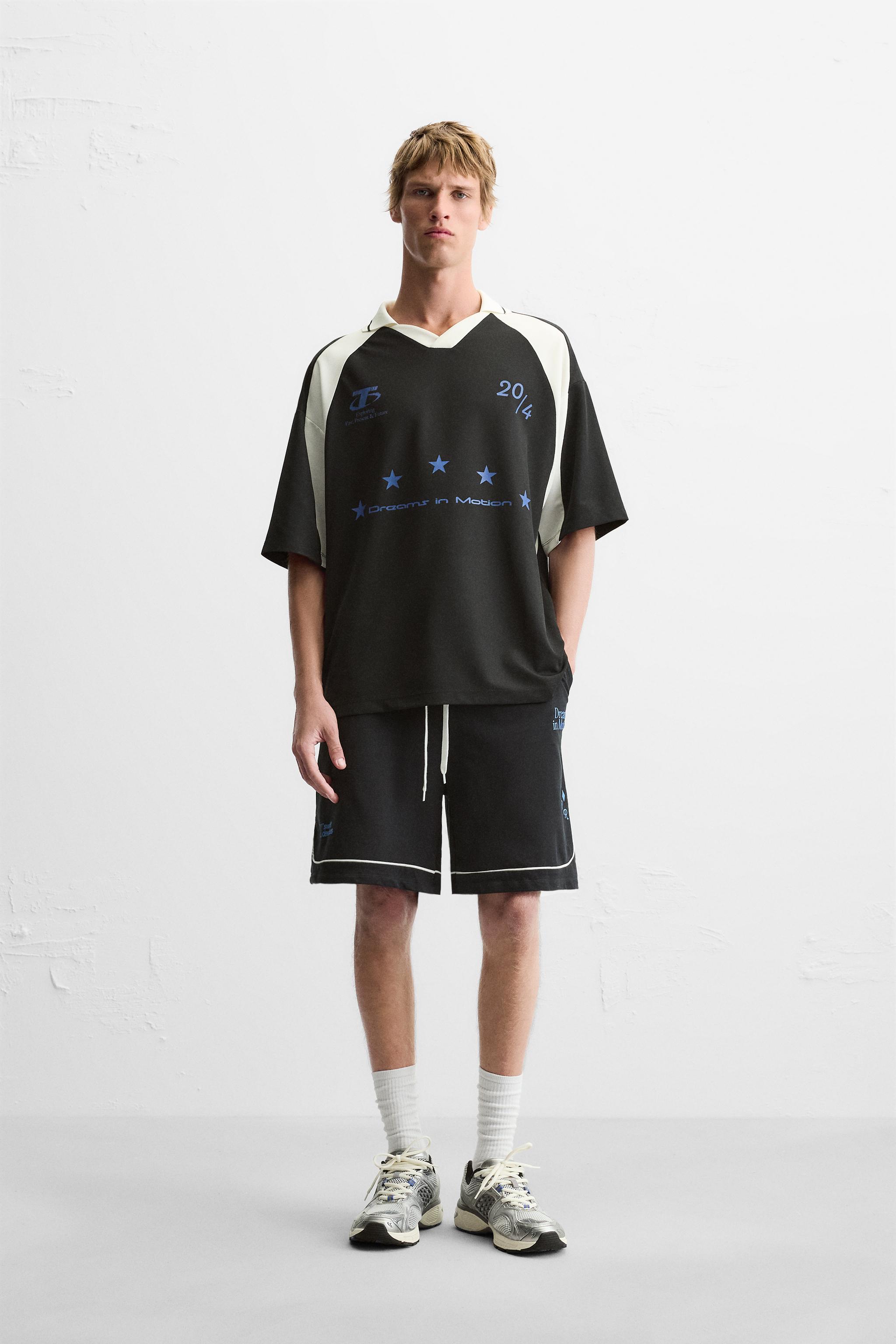 JOGGER BERMUDA SHORTS WITH SLOGANS Black ZARA UAE Dubai Sharjah Ajman UAQ Fujairah