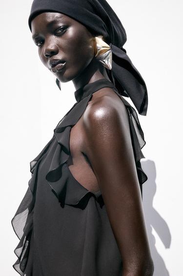 RUFFLED HALTER TOP - Black by Zara - Image 4