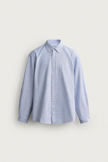 Zara 標準版紋理牛津襯衫 - 藍色 / 白色