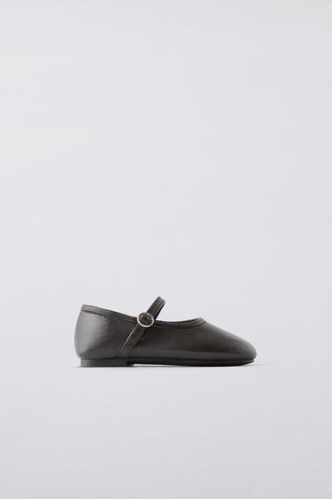 LEATHER BALLET FLATS - Brown by Zara - Image 0