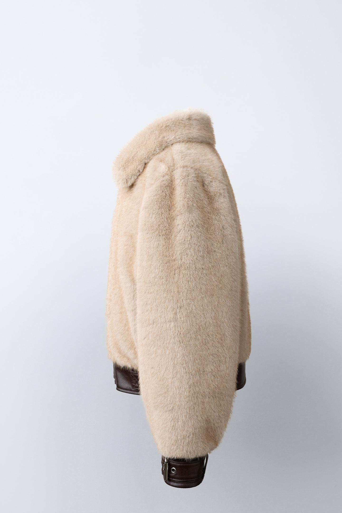 Детская куртка Zara Combined Faux Fur, цвет: Экрю / Коричневый — фото 4
